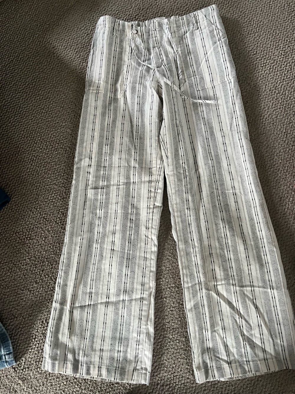 Anthropologie Cream and Black Striped Wide-Leg Pants